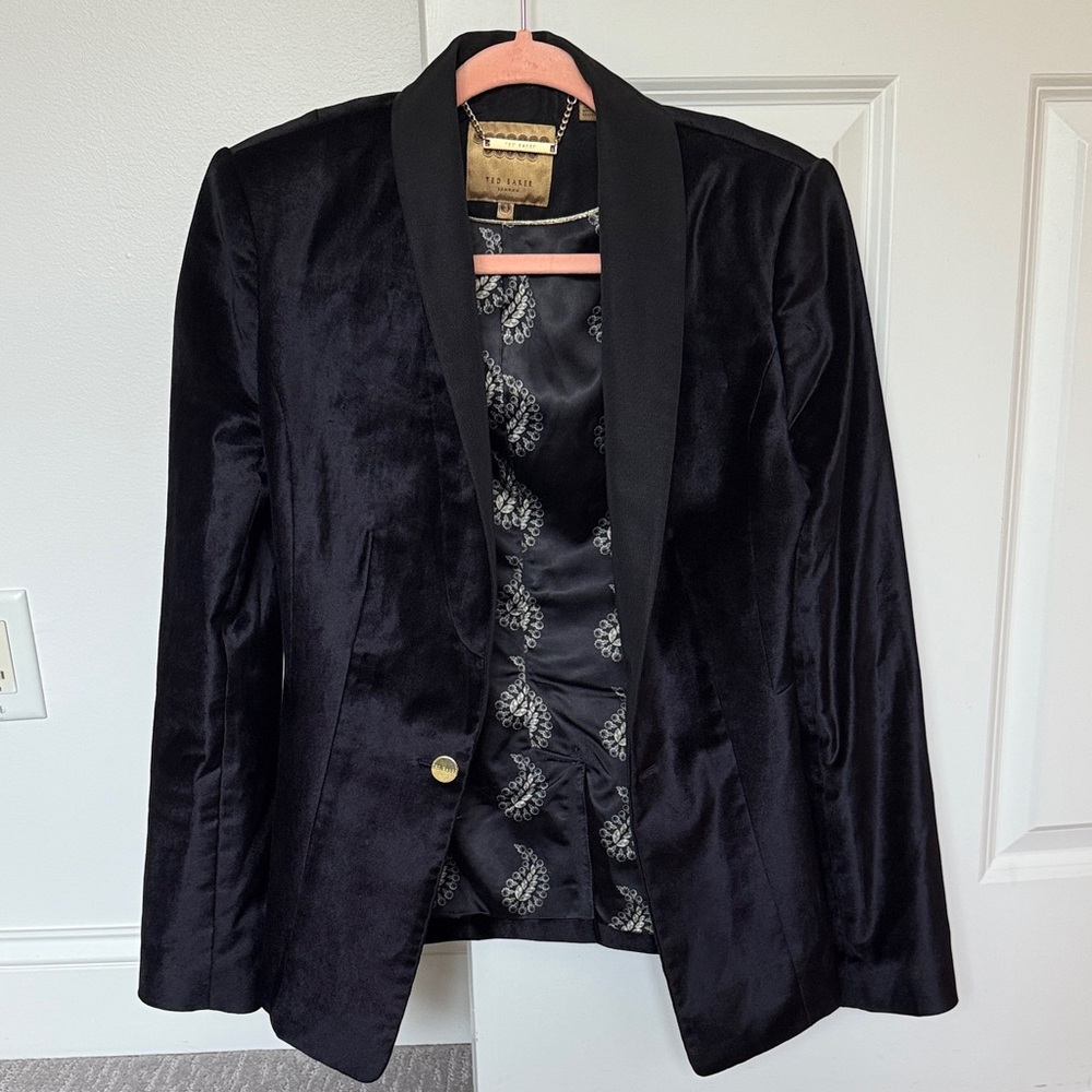 Ted Baker Black Velvet Blazer with Gold Button